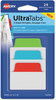 A Picture of product AVE-74757 Avery® Ultra Tabs® Repositionable Standard: 2" x 1.5", 1/5-Cut, Assorted Colors (Blue, Green and Red), 48/Pack