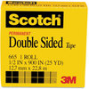 A Picture of product MMM-66512900 Scotch® Double-Sided Tape 1" Core, 0.5" x 75 ft, Clear