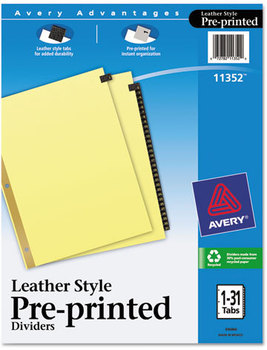 Avery® Preprinted Black Leather Tab Dividers with Gold Reinforced Binding Edge w/Gold 31-Tab, 1 to 31, 11 x 8.5, Buff, Set