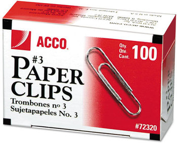 ACCO Paper Clips #3, Smooth, Silver, 100 Clips/Box, 10 Boxes/Pack