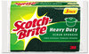 A Picture of product MMM-HD3 Scotch-Brite™ Heavy-Duty Scrub Sponge,  4 1/2 x 2 7/10 x 3/5 Green/Yellow, 3/Pack