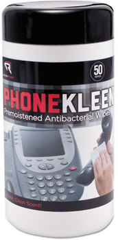 Read Right® PhoneKleen™ Premoistened Antibacterial Wipes,  Cloth, 5 x 6, 50/Tub