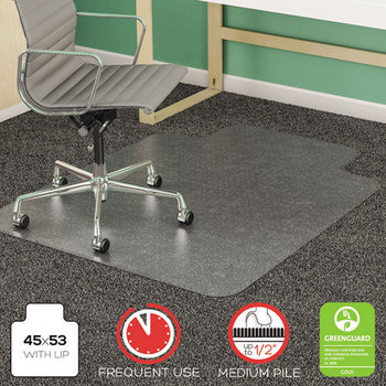 deflecto® SuperMat Frequent Use Chair Mat for Medium Pile Carpeting,  Medium Pile Carpet, Beveled, 45x53 w/Lip, Clear