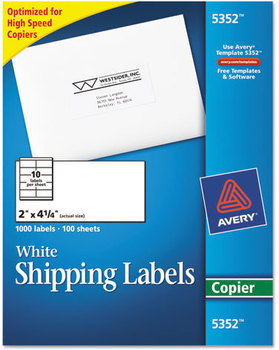 Avery® Copier Mailing Labels Copiers, 2 x 4.25, White, 10/Sheet, 100 Sheets/Box