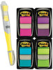 A Picture of product MMM-680RYBGVA Post-it® Flags Flag Value Pack Page Assorted, 200 1" + Highlighter with 50 0.5"