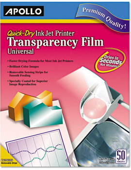 Apollo® Universal Quick-Dry Inkjet Printer Transparency Film,  Letter, Clear, 50/BX