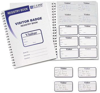 C-Line® Visitor Badges with Registry Log,  3 1/2 x 2, White, 150/Box