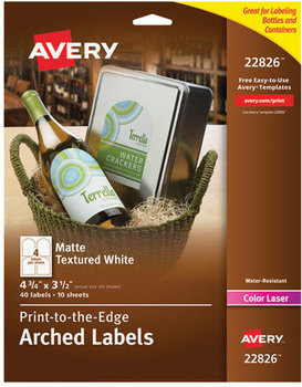 Avery® Textured Arched Print-to-the-Edge Labels Laser Printers, 4.75 x 3.5, White, 4/Sheet, 10 Sheets/Pack