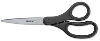 Westcott® KleenEarth® Basic Plastic Handle Scissors,  8" Long, Pointed, Black, 3/Pack