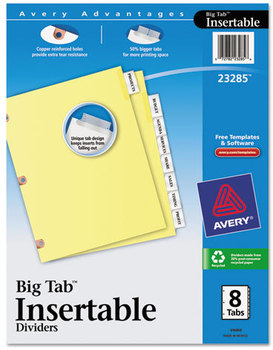 Avery® Insertable Big Tab™ Dividers 8-Tab, Double-Sided Gold Edge Reinforcing, 11 x 8.5, Buff, Clear Tabs, 1 Set