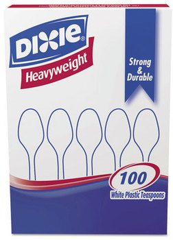 Dixie® Plastic Cutlery,  Heavyweight Teaspoons, White, 100/Box, 1,000 per case.