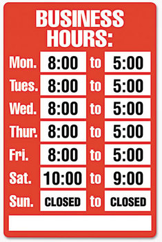 COSCO Business Hours Sign Kit,  15 x 19, Red