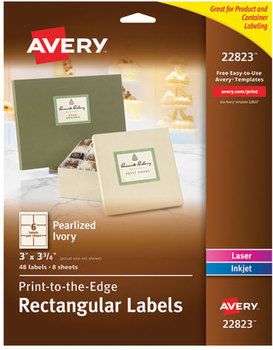 Avery® Rectangle Labels Inkjet/Laser Printers, 3 x 3.75, Pearl Ivory, 6/Sheet, 8 Sheets/Box