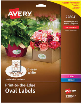 Avery® Oval Labels with Sure Feed® Technology and Easy Peel, 1.5 x 2.5, Glossy White, 180/Pack