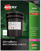 A Picture of product AVE-60502 Avery® UltraDuty® GHS Chemical Waterproof & UV Resistant Labels and 4.75 x 7.75, White, 2/Sheet, 50 Sheets/Box