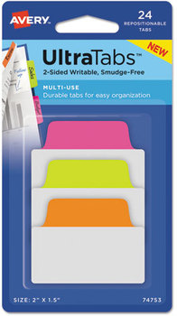 Avery® Ultra Tabs® Repositionable Standard: 2" x 1.5", 1/5-Cut, Assorted Neon Colors, 24/Pack
