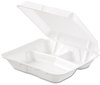 A Picture of product DCC-80HT3R Dart® Foam Hinged Lid Containers,  Foam, 3-Comp, White, 8 x 7 1/2 x 2 3/10, 200/Carton