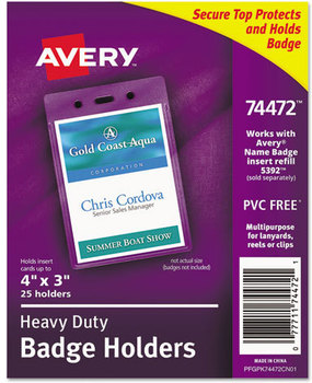 Avery® Heavy-Duty Secure Top™ Name Badge Holders Vertical, 3w x 4h, Clear, 25/Pack