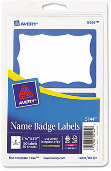 Avery® Printable Adhesive Name Badges 3.38 x 2.33, Blue Border, 100/Pack