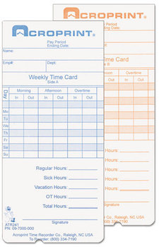 Acroprint® Cards for Model ATR240 and ATR360 Top Loading Time Clocks,  250/Pack