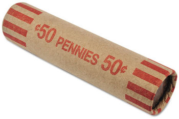 MMF Industries™ Nested Preformed Coin Wrappers,  Pennies, $.50, Red, 1000 Wrappers/Box