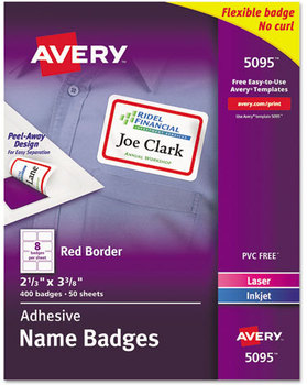 Avery® Flexible Adhesive Name Badge Labels 3.38 x 2.33, White/Red Border, 400/Box