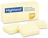 A Picture of product MMM-6539YW Highland™ Self-Stick Notes 1.38" x 1.88", Yellow, 100 Sheets/Pad, 12 Pads/Pack