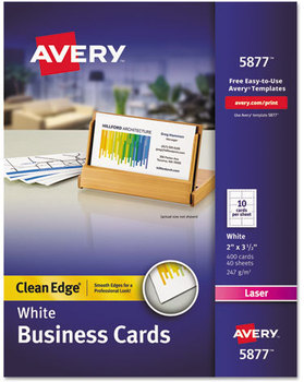 Avery® Premium Clean Edge® Business Cards Laser, 2 x 3.5, White, 400 10 Cards/Sheet, 40 Sheets/Box