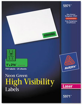 Avery® High-Visibility ID Labels Permanent Laser 1 x 2.63, Neon Green, 750/Pack