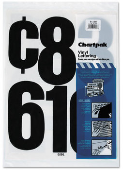 Chartpak® Press-On Vinyl Letters & Numbers,  Self Adhesive, Black, 6"h, 21/Pack