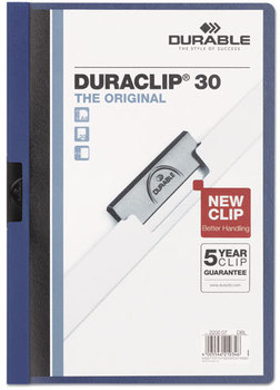 Durable® DuraClip® Report Cover,  Letter, Holds 30 Pages, Clear/Dark Blue