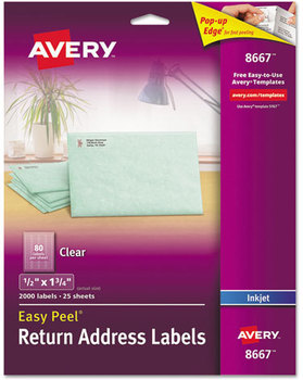 Avery® Matte Clear Easy Peel® Mailing Labels with Sure Feed® Technology Inkjet Printers, 0.5 x 1.75, 80/Sheet, 25 Sheets/Pack