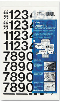 Chartpak® Press-On Vinyl Letters & Numbers,  Self Adhesive, Black, 1"h, 44/Pack