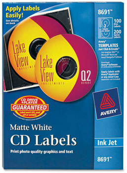 Avery® CD Labels Inkjet Matte White, 100/Pack