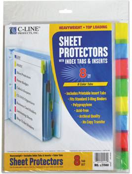 C-Line® Sheet Protector with Index Tabs,  Assorted Color Tabs, 2", 11 x 8 1/2, 8/ST