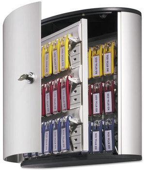 Durable® Locking Key Cabinet,  36-Key, Brushed Aluminum, Silver, 11 3/4 x 4 5/8 x 11