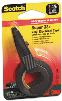 Scotch® Super 33+ Vinyl Electrical Tape with Dispenser, 1" Core, 0.5" x 5.5 yds, Black