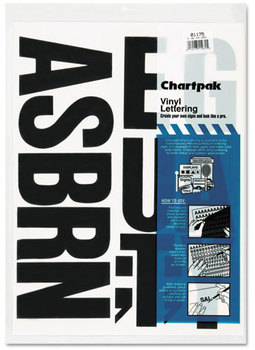 Chartpak® Press-On Vinyl Letters & Numbers,  Self Adhesive, Black, 4"h, 58/Pack