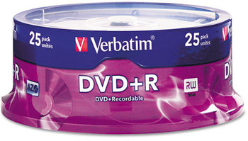 Verbatim® DVD+R Recordable Disc,  4.7GB, 16x, Spindle, Silver, 25/Pack