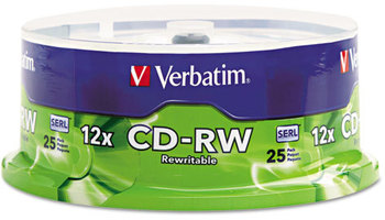 Verbatim® CD-RW Rewritable Disc,  700MB/80min, 4X/12X, Spindle, 25/Pk