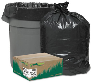 Earthsense® Commercial Linear Low Density Recycled Can Liners,  56gal, 2mil, 43 x 47, Black, 100/Carton