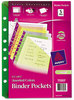A Picture of product AVE-75307 Avery® Mini Size Binder Pockets Small Standard, 7-Hole Punched, Assorted, 9.25 x 5.5, 5/Pack