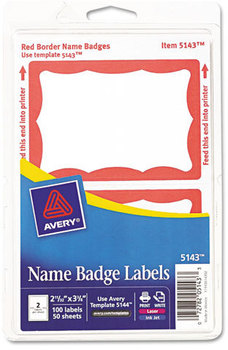 Avery® Printable Adhesive Name Badges 3.38 x 2.33, Red Border, 100/Pack