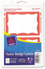 A Picture of product AVE-5143 Avery® Printable Adhesive Name Badges 3.38 x 2.33, Red Border, 100/Pack