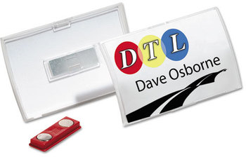 Durable® Click-Fold® Convex Name Badge Holders,  Double Magnets, 3 3/4 x 2 1/4, Clear, 10/Pk