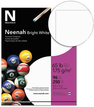 Neenah Paper Bright White Card Stock,  65 lbs., 8-1/2 x 11, Bright White, 250 Sheets/Pack