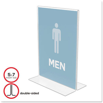 deflecto® Stand-Up Double-Sided Sign Holder,  Plastic, 5 x 7, Clear