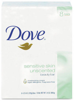 Dove® Sensitive Skin Bath Bar,  4.5 oz Bar, Unscented, 8/Carton