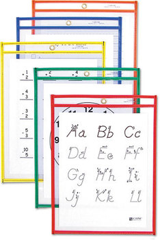C-Line® Reusable Dry Erase Pockets,  9 x 12, Assorted Primary Colors, 10/Pack