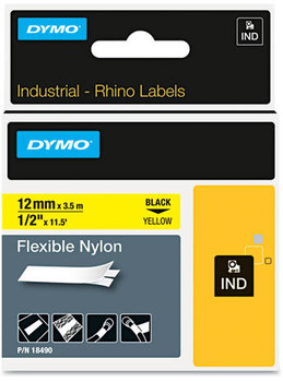 DYMO® Rhino Industrial Label Cartridges,  1/2" x 18 ft, White/Black Print